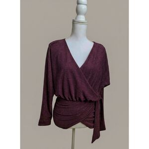 Express Metallic Burgundy Wrap Top (NWT)